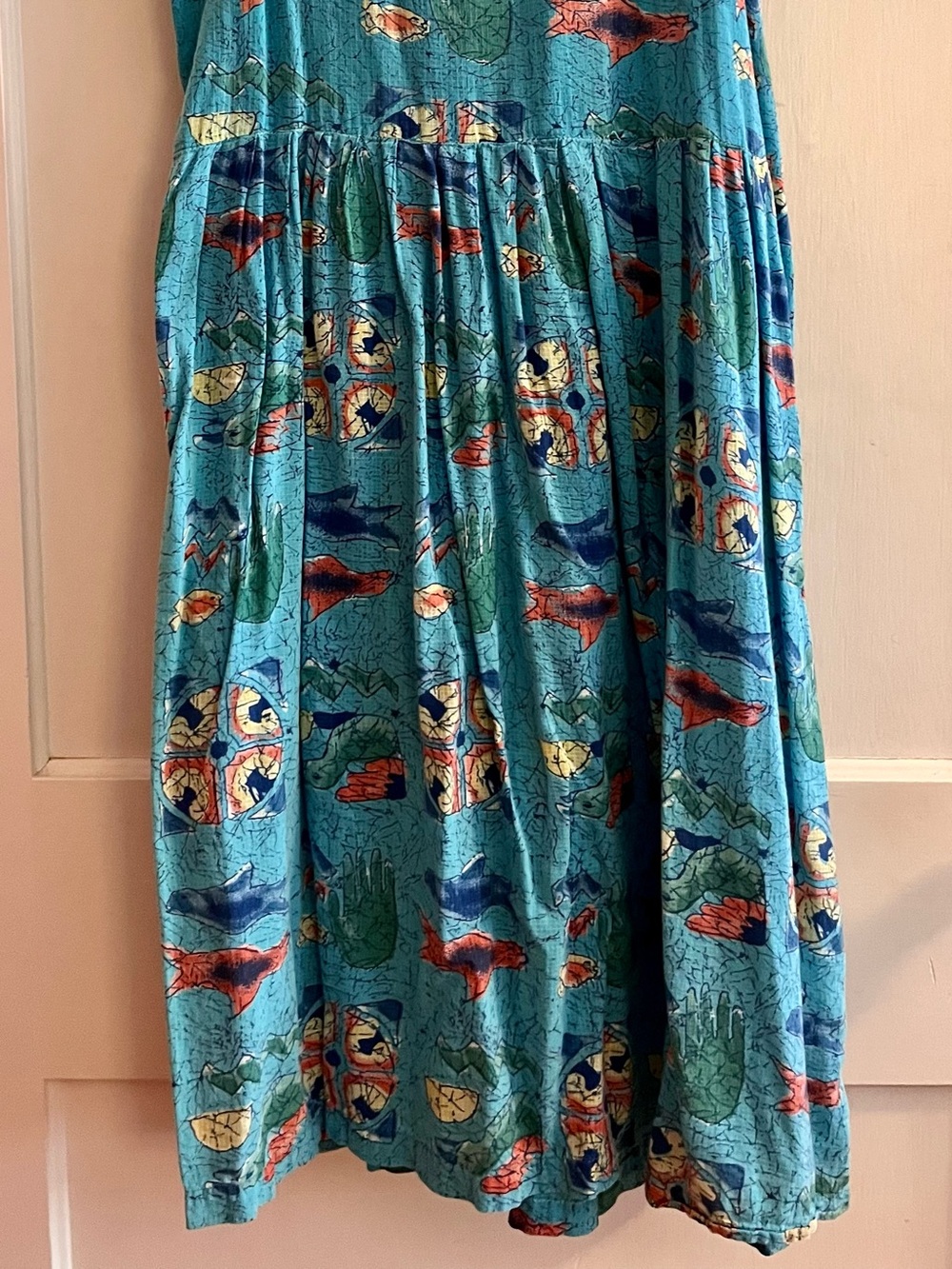 Aqua Blue Sleeveless Beachy Print Sundress, Vintage & Rare, Sultana by Adini - Picture 4 of 9